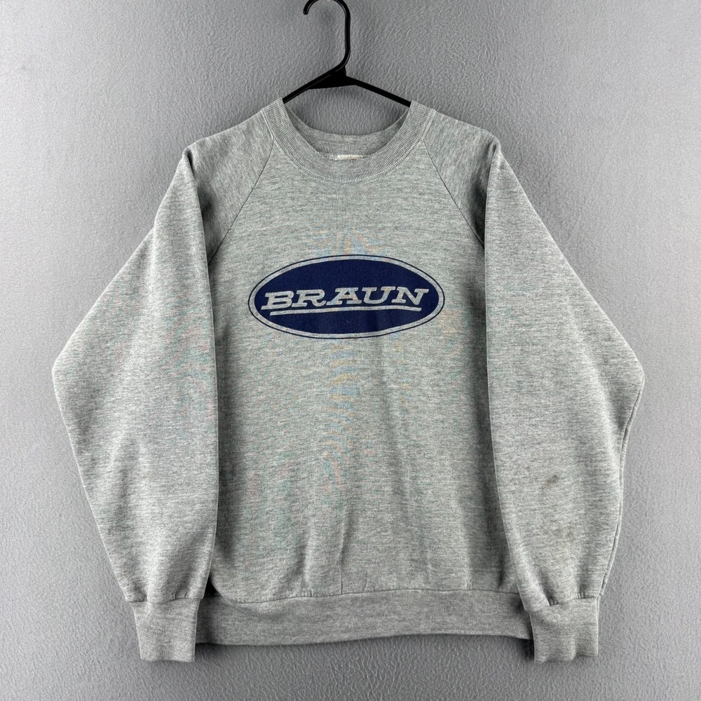 Vintage Braun Sweatshirt Mens Medium Gray 80s Raglan Crewneck USA